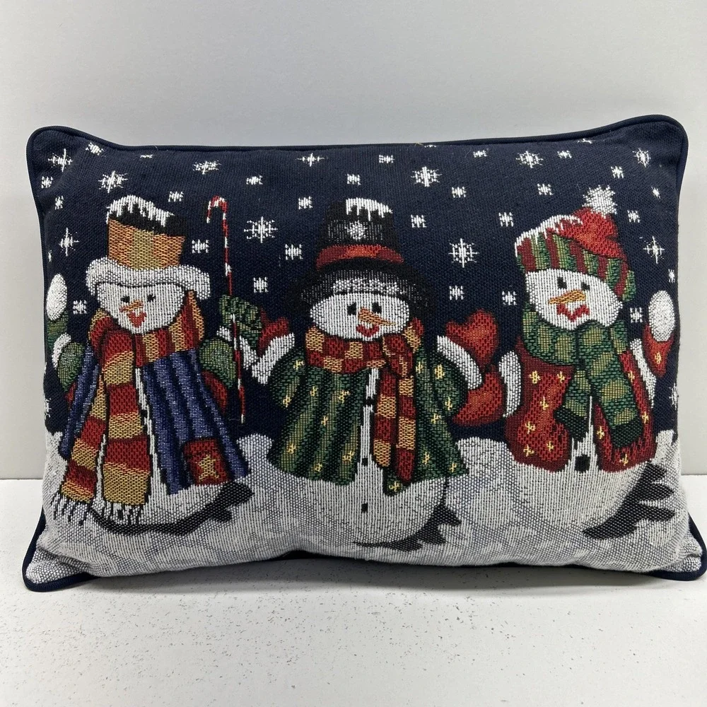 Vintage‎ Christmas Snowman Tapestry Throw Pillow Holiday Accent Decor
